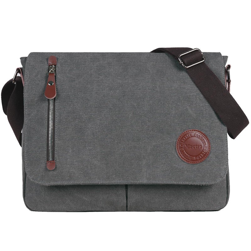 Mactso Vintage Canvas Satchel Messenger Bag for Men Women,Travel Shoulder bag 13.5" Laptop Bags Bookbag (Grey) - Image 1